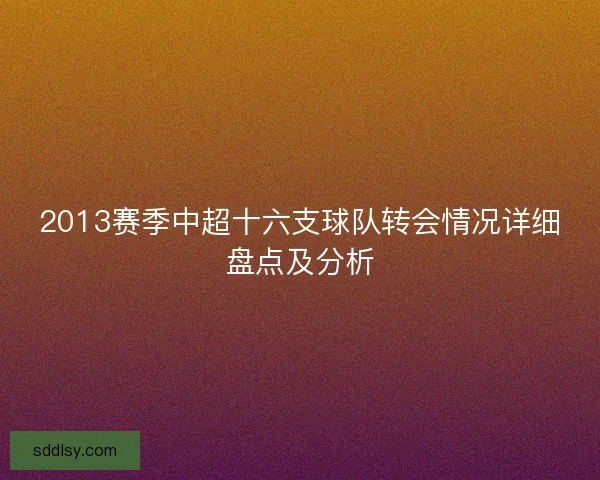 2013赛季中超十六支球队转会情况详细盘点及分析